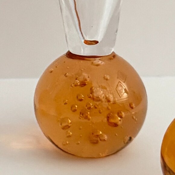 Vintage Set of 4 Hand Blown Cordial Glasses Bubbles Ball Bottom Amber Colour - Picture 2 of 5